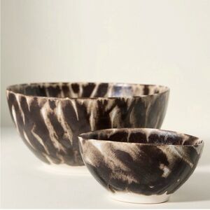 Anthropologie Malta Brown and Cream Ceramic Bowls - Set of 2